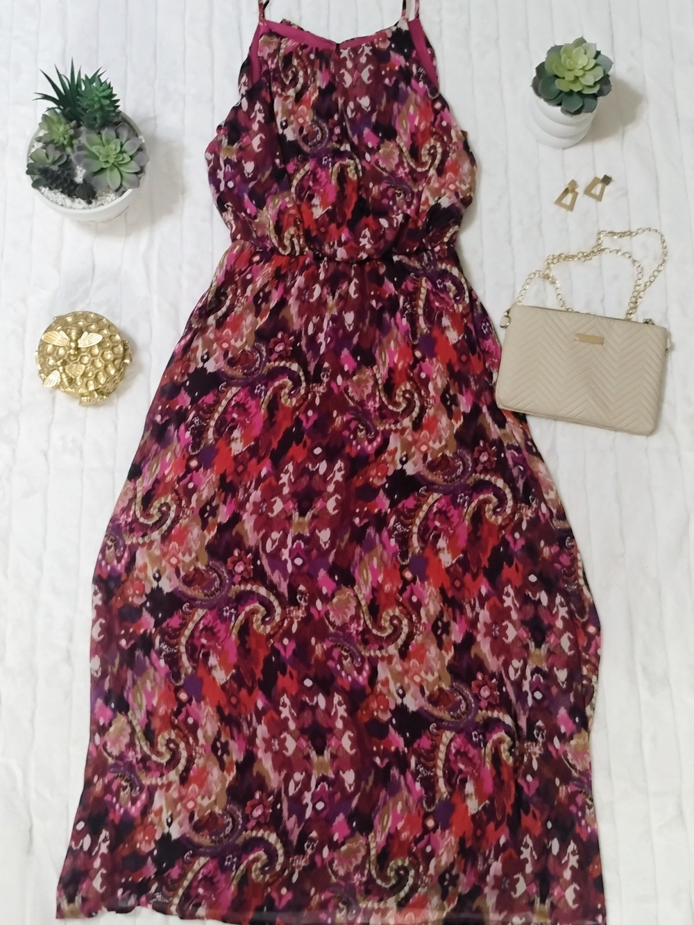 Small Tacera Magenta & Pink Paisley Maxi Dress